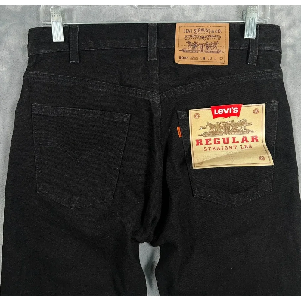 Vintage Levis 505 Jeans Mens 30x32 New Made In USA 90s Orange Tab Black Straight